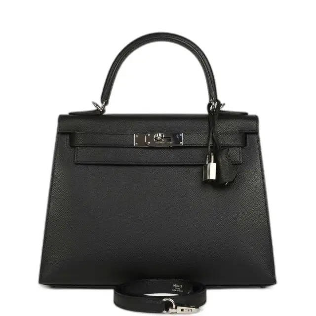 hermes Pre-owned Hermes Kelly Sellier 28 Black Epsom Palladium Hardware