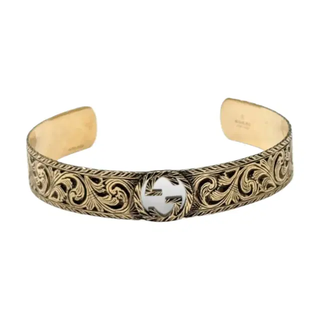 Gucci Gucci Interlocking GG 18K Yellow Gold Logo Engraved Cuff Bracelet YBA5798940010 - L (7 by The Solist
