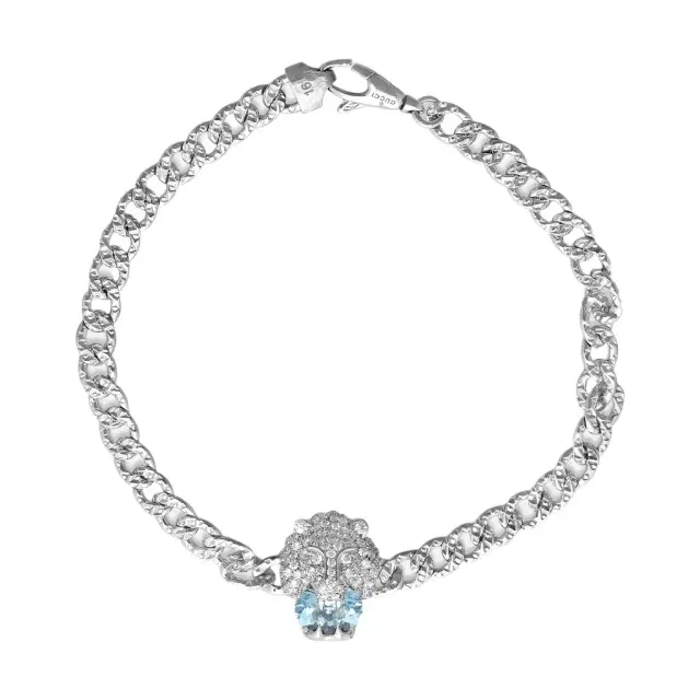 Gucci Gucci Lion Head 18K White Gold Aquamarine & Diamond Bracelet by The Solist
