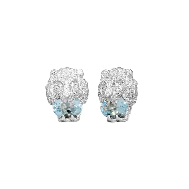 Gucci Gucci Lion Head 18K White Gold Aquamarine and Diamond Earrings by The Solist
