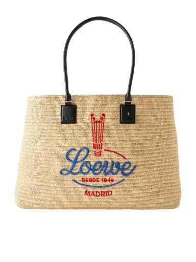 Loewe Verano Embroidered Leather-trimmed Raffia Tote | Thumbnail 1 Loewe Verano Embroidered Leather-trimmed Raffia Tote | Thumbnail 1