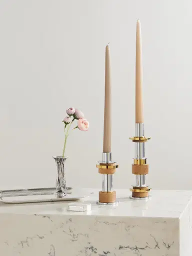 Christofle Myriade Medium Stainless Steel, Gold-tone, Oak And Glass Candle Holder | Thumbnail 2 Christofle Myriade Medium Stainless Steel, Gold-tone, Oak And Glass Candle Holder | Thumbnail 2