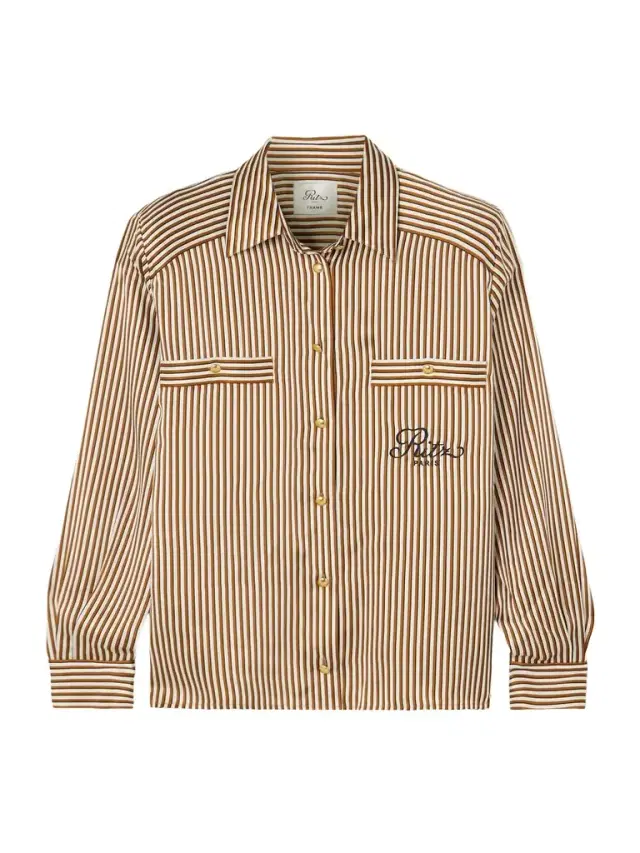 + Ritz Paris Embroidered Striped Silk-satin Shirt