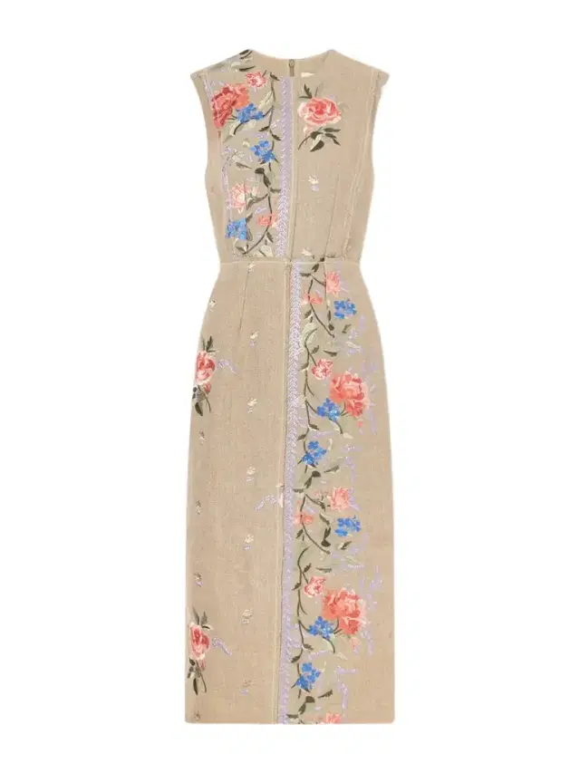 Embroidered Linen-canvas Midi Dress