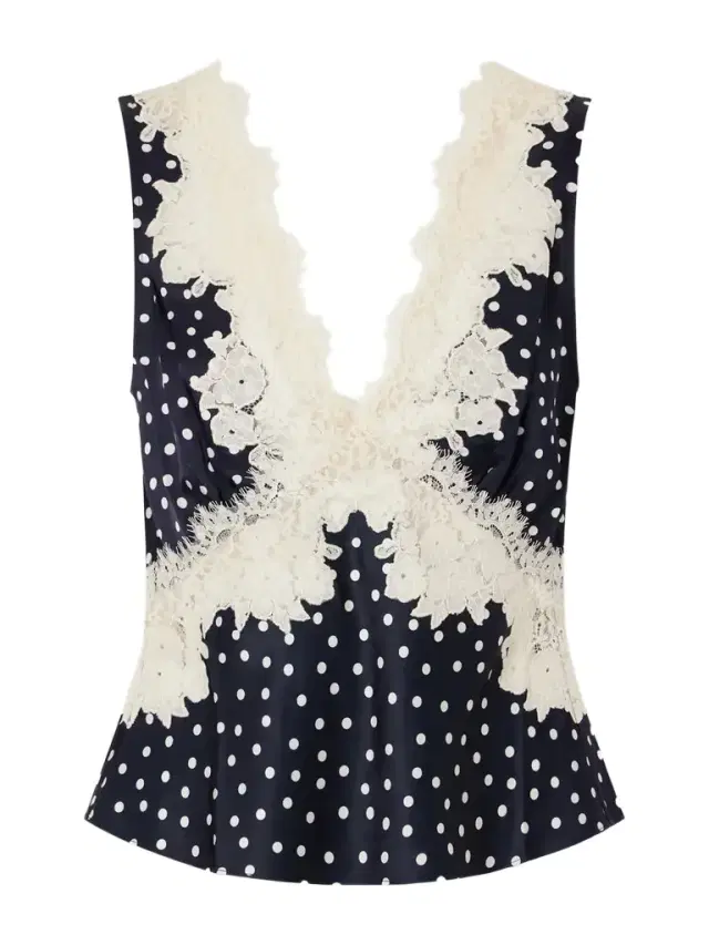 Emmie Lace-trimmed Polka-dot Satin Top