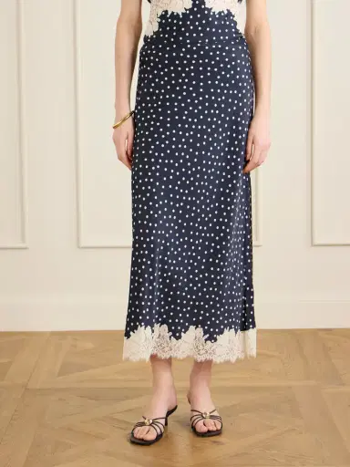 Rixo Matilde Lace-trimmed Polka-dot Satin Midi Skirt | Thumbnail 3 Rixo Matilde Lace-trimmed Polka-dot Satin Midi Skirt | Thumbnail 3