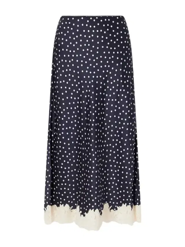 Rixo Matilde Lace-trimmed Polka-dot Satin Midi Skirt