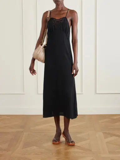 Chloé Lace-trimmed Silk Crepe De Chine Midi Dress | Thumbnail 2 Chloé Lace-trimmed Silk Crepe De Chine Midi Dress | Thumbnail 2
