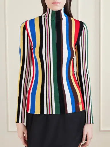 Loewe Striped Ribbed-knit Half-zip Turtleneck Top | Thumbnail 3 Loewe Striped Ribbed-knit Half-zip Turtleneck Top | Thumbnail 3