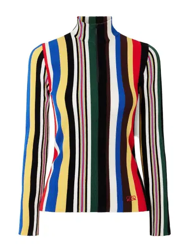 Loewe Striped Ribbed-knit Half-zip Turtleneck Top | Thumbnail 1 Loewe Striped Ribbed-knit Half-zip Turtleneck Top | Thumbnail 1