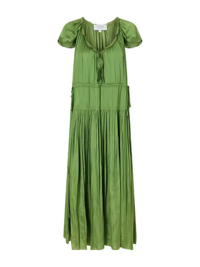 Sienna Pintucked Ruffled Satin Midi Dress