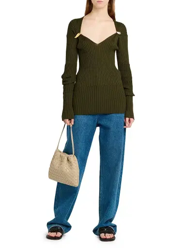 Bottega Veneta Women's Prisma Brooch Cashmere-Silk Sweater - Wader Green - Size XL | Thumbnail 2