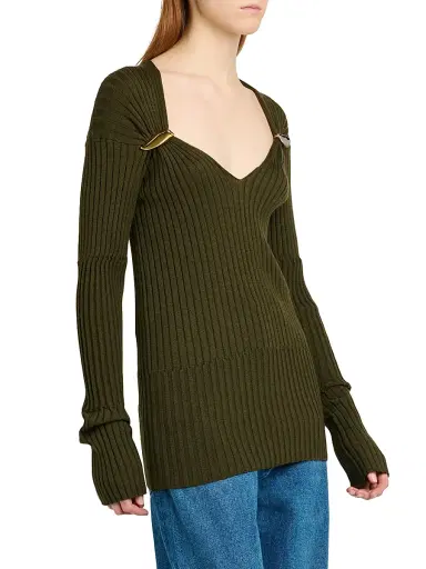 Bottega Veneta Women's Prisma Brooch Cashmere-Silk Sweater - Wader Green - Size XL | Thumbnail 4