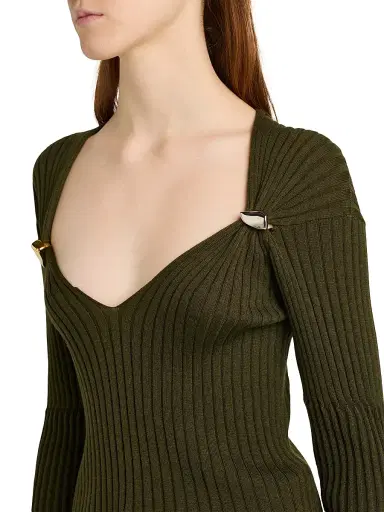 Bottega Veneta Women's Prisma Brooch Cashmere-Silk Sweater - Wader Green - Size XL | Thumbnail 6