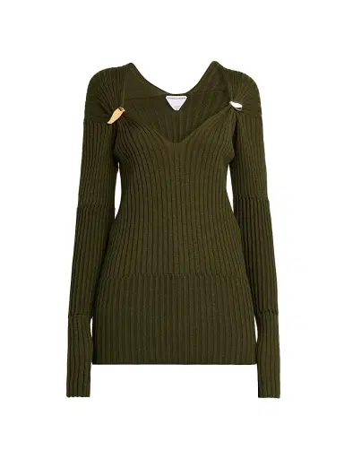 Bottega Veneta Women's Prisma Brooch Cashmere-Silk Sweater - Wader Green - Size XL | Thumbnail 1