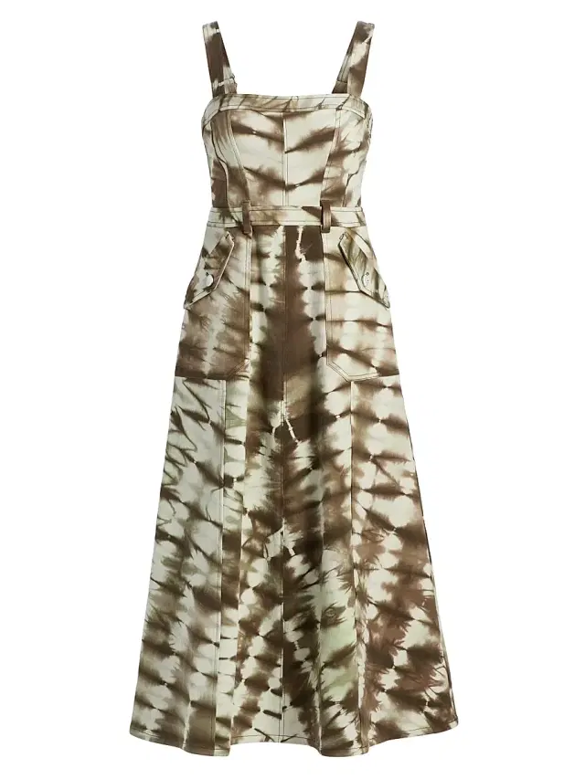Cinq à Sept Women's Malani Tie-Dye Denim Midi-Dress - Dark Olive White
