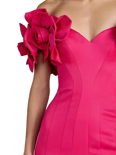 Mac Duggal Women's Embellished Satin Off-Shoulder Trumpet Gown - Hot Pink - Size 14 | Thumbnail 3