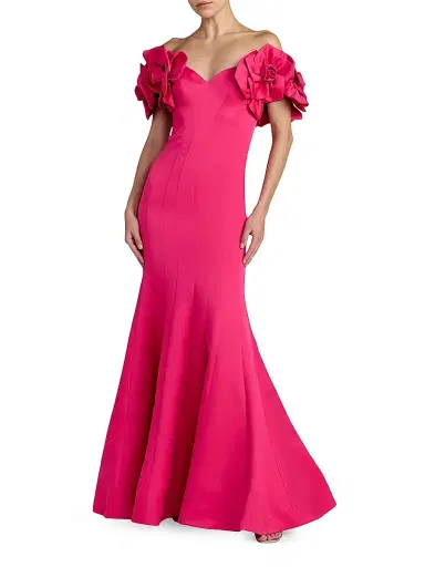 Mac Duggal Women's Embellished Satin Off-Shoulder Trumpet Gown - Hot Pink - Size 14 | Thumbnail 1