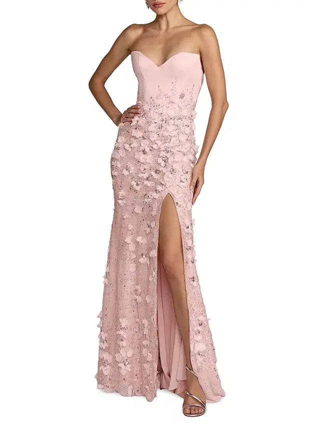 Women's Embellished Satin Strapless Gown - Blush