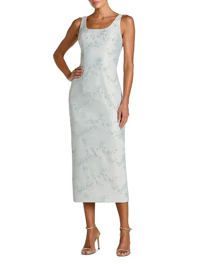 Women's Floral Brocade Scoopneck Midi-Dress - Blue Multi