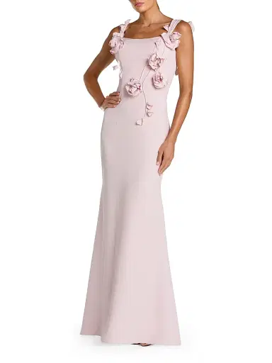 Mac Duggal Women's Floral-Appliqué Square-Neck Column Gown - Blush - Size 14 | Thumbnail 1