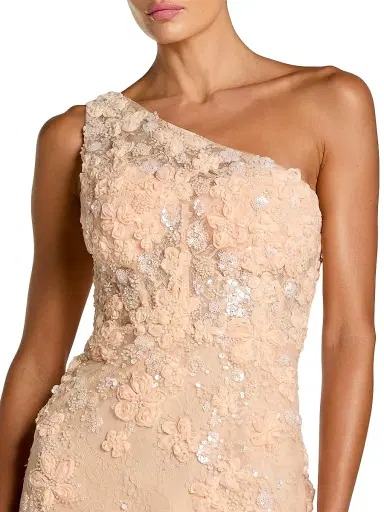 Mac Duggal Women's Floral Embroidered One-Shoulder Column Gown | Thumbnail 3 Mac Duggal Women's Floral Embroidered One-Shoulder Column Gown | Thumbnail 3