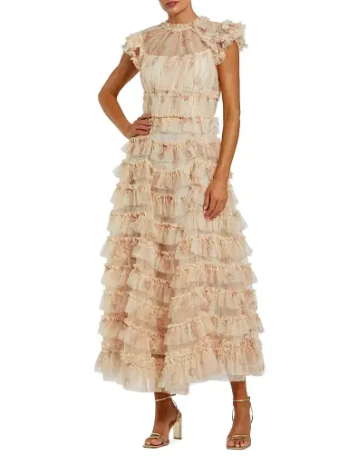 Mac Duggal Women's Floral Mesh Ruffled Cocktail Dress - Ivory Multi - Size 18 | Thumbnail 1 Mac Duggal Women's Floral Mesh Ruffled Cocktail Dress - Ivory Multi - Size 18 | Thumbnail 1