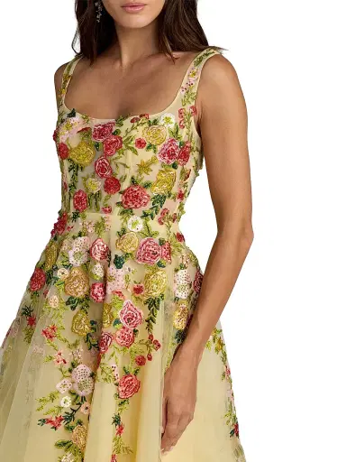 Mac Duggal Women's Floral-Embroidered Tulle Cocktail Dress - Butter Multi - Size 14 | Thumbnail 3 Mac Duggal Women's Floral-Embroidered Tulle Cocktail Dress - Butter Multi - Size 14 | Thumbnail 3