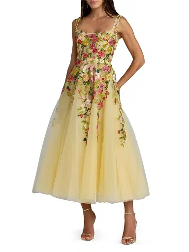 Mac Duggal Women's Floral-Embroidered Tulle Cocktail Dress - Butter Multi - Size 14 | Thumbnail 1 Mac Duggal Women's Floral-Embroidered Tulle Cocktail Dress - Butter Multi - Size 14 | Thumbnail 1