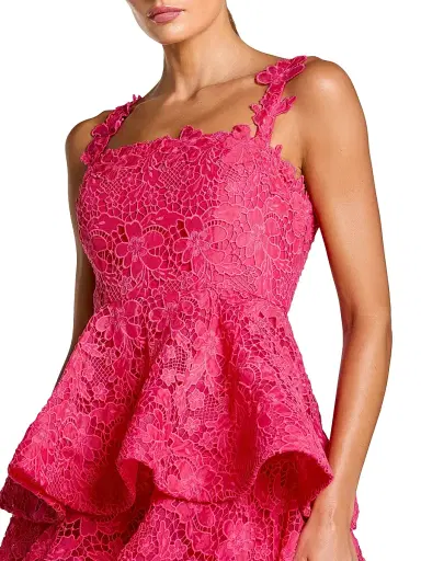Mac Duggal Women's Floral Lace Tiered Midi-Dress - Hot Pink - Size 14 | Thumbnail 3