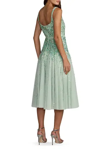 Mac Duggal Women's Beaded Mesh Midi-Dress - Seafoam Multi | Thumbnail 2