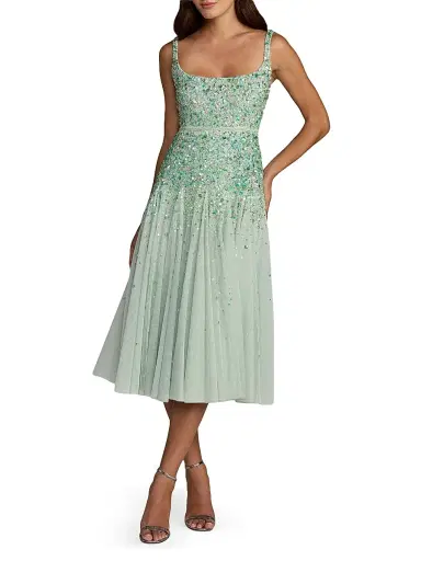 Mac Duggal Women's Beaded Mesh Midi-Dress - Seafoam Multi | Thumbnail 1