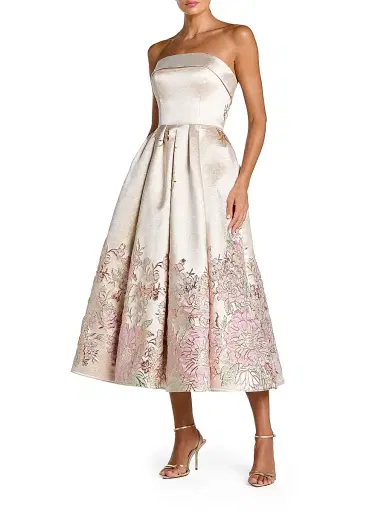 Mac Duggal Women's Floral Brocade Strapless Midi-Cocktail Dress - Champagne Multi | Thumbnail 1