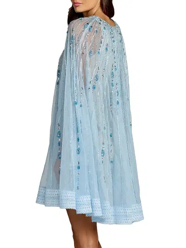Mac Duggal Women's Embellished Lace A-Line Trapeze Minidress - Powder Blue Beige - Size XL | Thumbnail 2