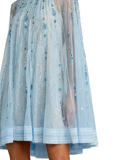 Mac Duggal Women's Embellished Lace A-Line Trapeze Minidress - Powder Blue Beige - Size XL | Thumbnail 3