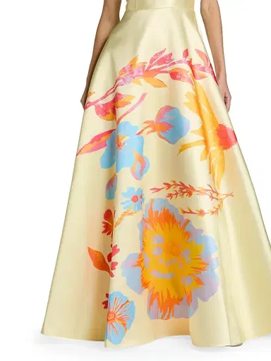 Mac Duggal Women's Floral Mikado A-Line Strapless Gown - Butter Multi - Size 14 | Thumbnail 3