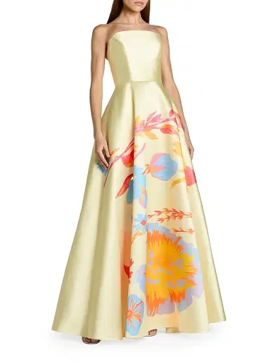 Mac Duggal Women's Floral Mikado A-Line Strapless Gown - Butter Multi - Size 14 | Thumbnail 1
