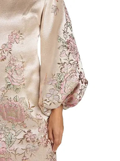 Mac Duggal Women's Floral Brocade Long-Sleeve Minidress - Champagne Multi | Thumbnail 3 Mac Duggal Women's Floral Brocade Long-Sleeve Minidress - Champagne Multi | Thumbnail 3