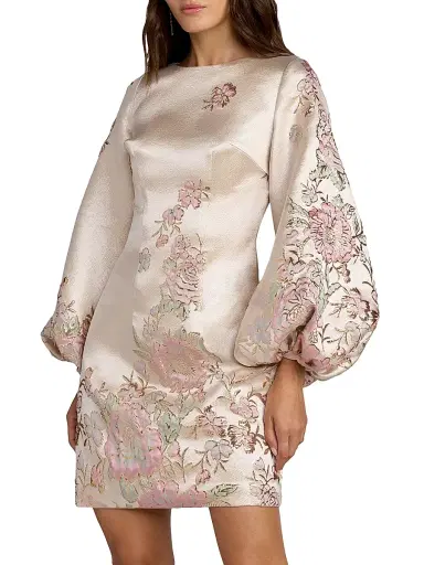 Mac Duggal Women's Floral Brocade Long-Sleeve Minidress - Champagne Multi | Thumbnail 1 Mac Duggal Women's Floral Brocade Long-Sleeve Minidress - Champagne Multi | Thumbnail 1