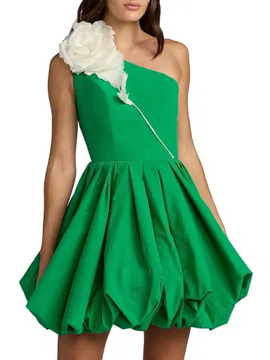 Mac Duggal Women's Appliqué Faille Bubble-Hem Minidress - Spring Green | Thumbnail 1 Mac Duggal Women's Appliqué Faille Bubble-Hem Minidress - Spring Green | Thumbnail 1