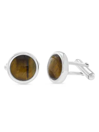 Saks Fifth Avenue Collection Men's Sterling Silver & Tiger's Eye Cufflinks | Thumbnail 1 Saks Fifth Avenue Collection Men's Sterling Silver & Tiger's Eye Cufflinks | Thumbnail 1
