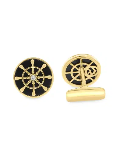 Saks Fifth Avenue Collection Men's 14K-Gold-Plated, Onyx & 0.07 TCW Diamond Cufflinks | Thumbnail 3