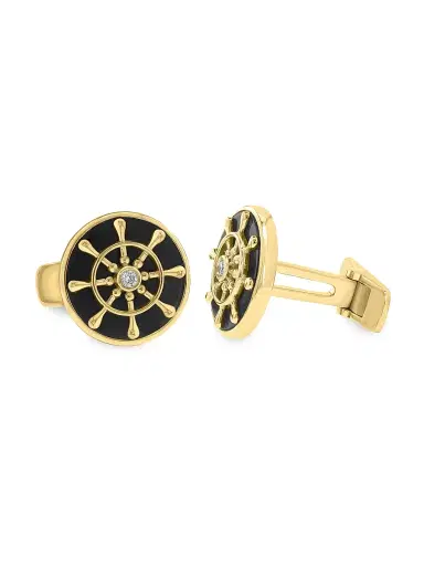 Saks Fifth Avenue Collection Men's 14K-Gold-Plated, Onyx & 0.07 TCW Diamond Cufflinks | Thumbnail 1