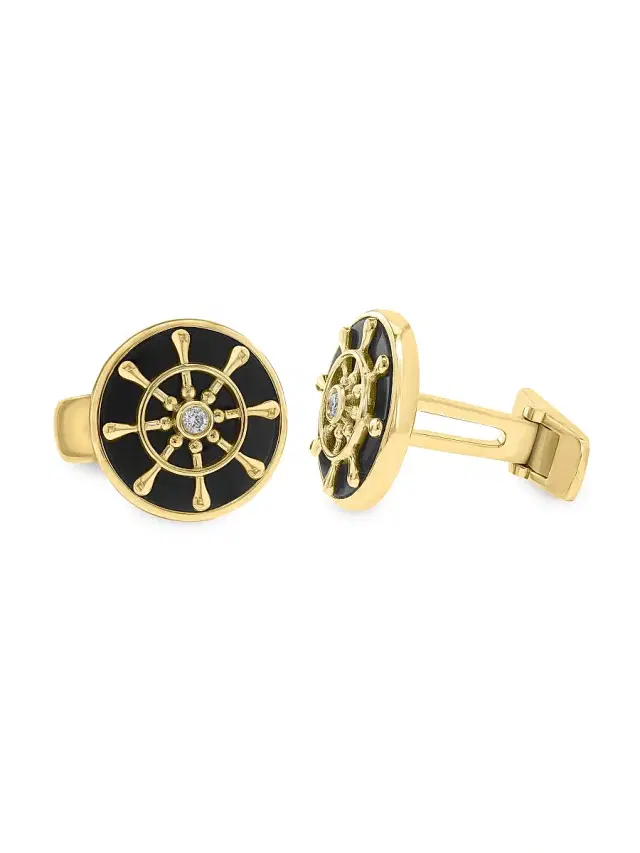 Saks Fifth Avenue Collection Men's 14K-Gold-Plated, Onyx & 0.07 TCW Diamond Cufflinks