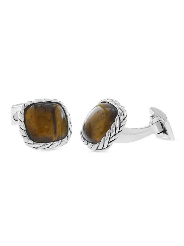 Saks Fifth Avenue Collection Men's Sterling Silver & Tiger's Eye Cufflinks - Sterling Silver