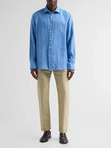 Saks Fifth Avenue Men's COLLECTION Delave Linen Short-Sleeve Shirt - Light Blue - Size XXL | Thumbnail 2