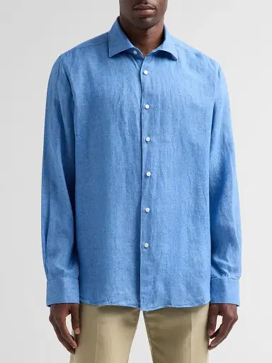 Saks Fifth Avenue Men's COLLECTION Delave Linen Short-Sleeve Shirt - Light Blue - Size XXL | Thumbnail 4