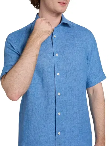 Saks Fifth Avenue Men's COLLECTION Delave Linen Short-Sleeve Shirt - Light Blue - Size XXL | Thumbnail 6