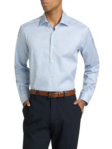 Saks Fifth Avenue Men's Striped Cotton Poplin Button-Front Shirt - Blue - Size XXL | Thumbnail 3