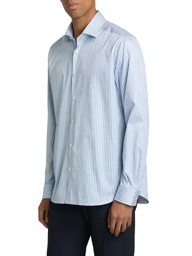 Saks Fifth Avenue Men's Striped Cotton Poplin Button-Front Shirt - Blue - Size XXL | Thumbnail 4